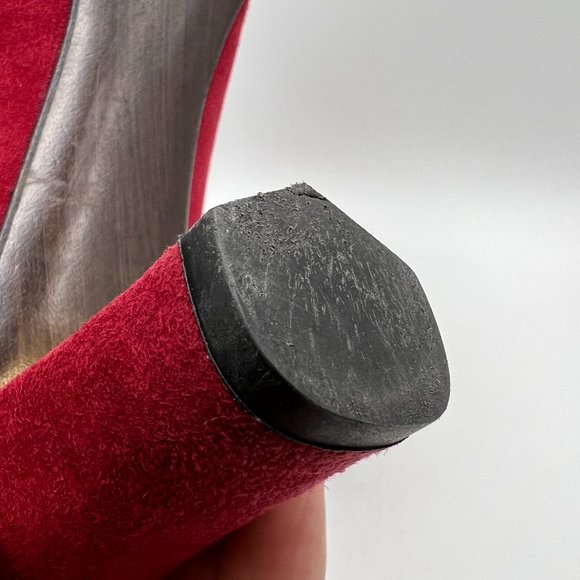 Stuart Weitzman Red Velvet Floral Block Heel Pumps Size 6 1/2 Career Workwear - Picture 9 of 12